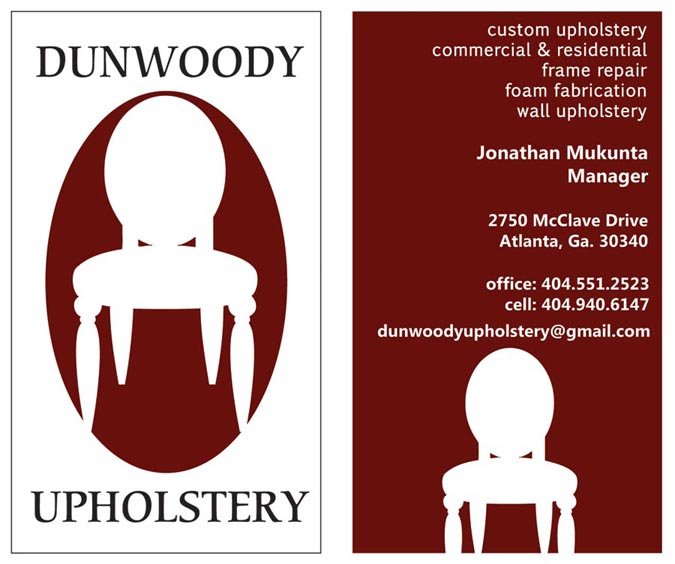 Dunwoody Upholstery business card